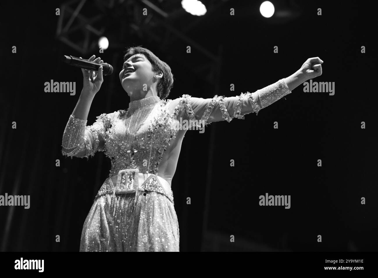 Singer Aye Alfonso performs during the Hispanic Heritage concert at Puerta del Sol in Madrid October 11, 2024 Spain Stock Photo