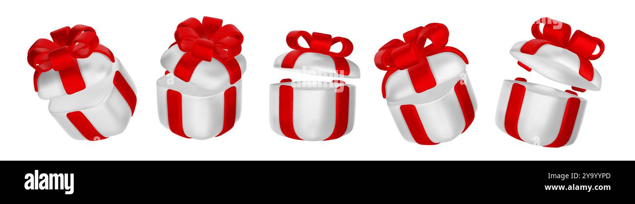 Set of realistic 3d render gift boxes. Red gift box with golden bow and ...