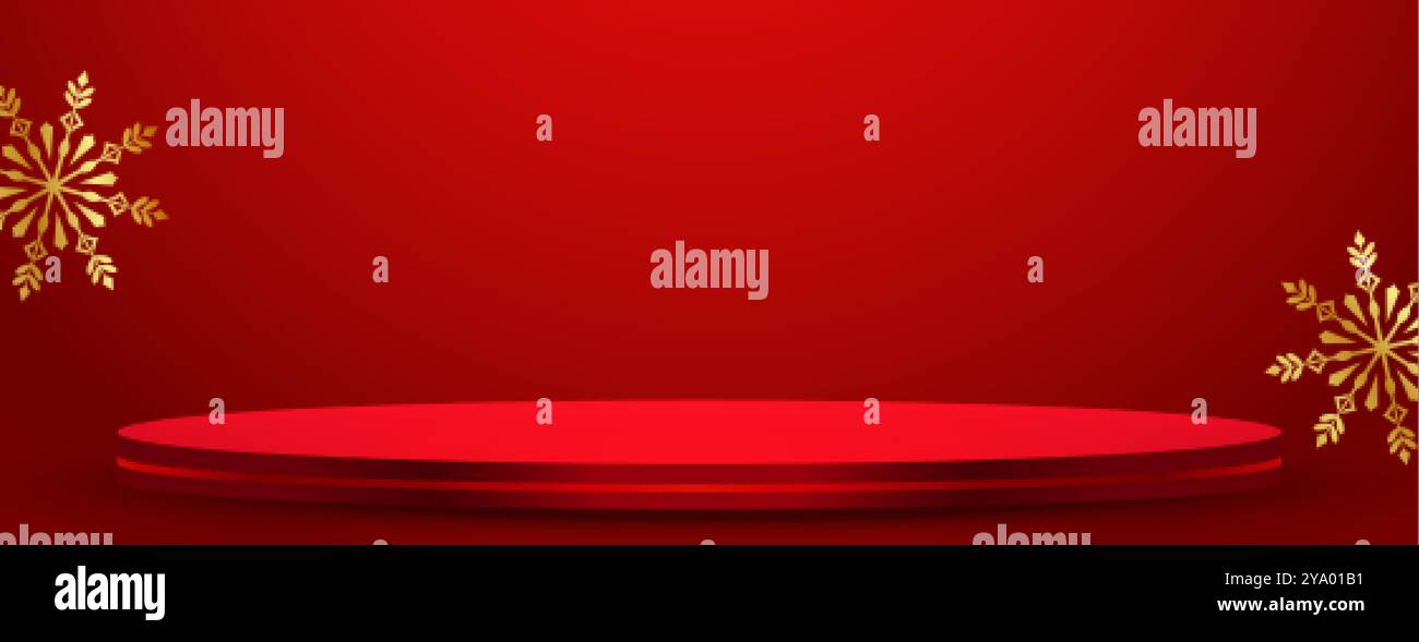 merry christmas red banner with 3d podium platform vector Stock Vector ...