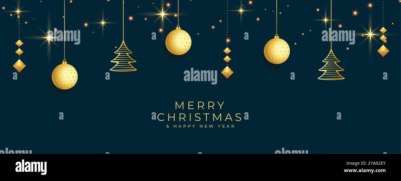 hanging style merry christmas banner with golden elements vector Stock ...