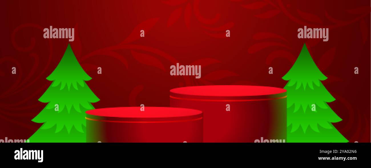 merry christmas celebration red banner with 3d podium platform vector ...