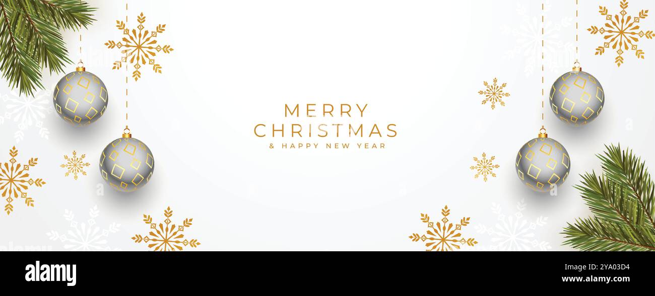 merry christmas beautiful banner with realistic ball and fir vector ...