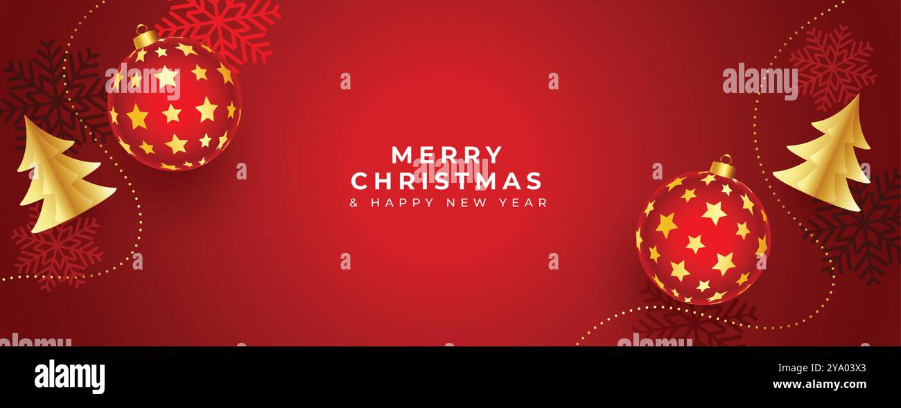 merry christmas wishes banner with 3d ball and pine tree vector Stock ...