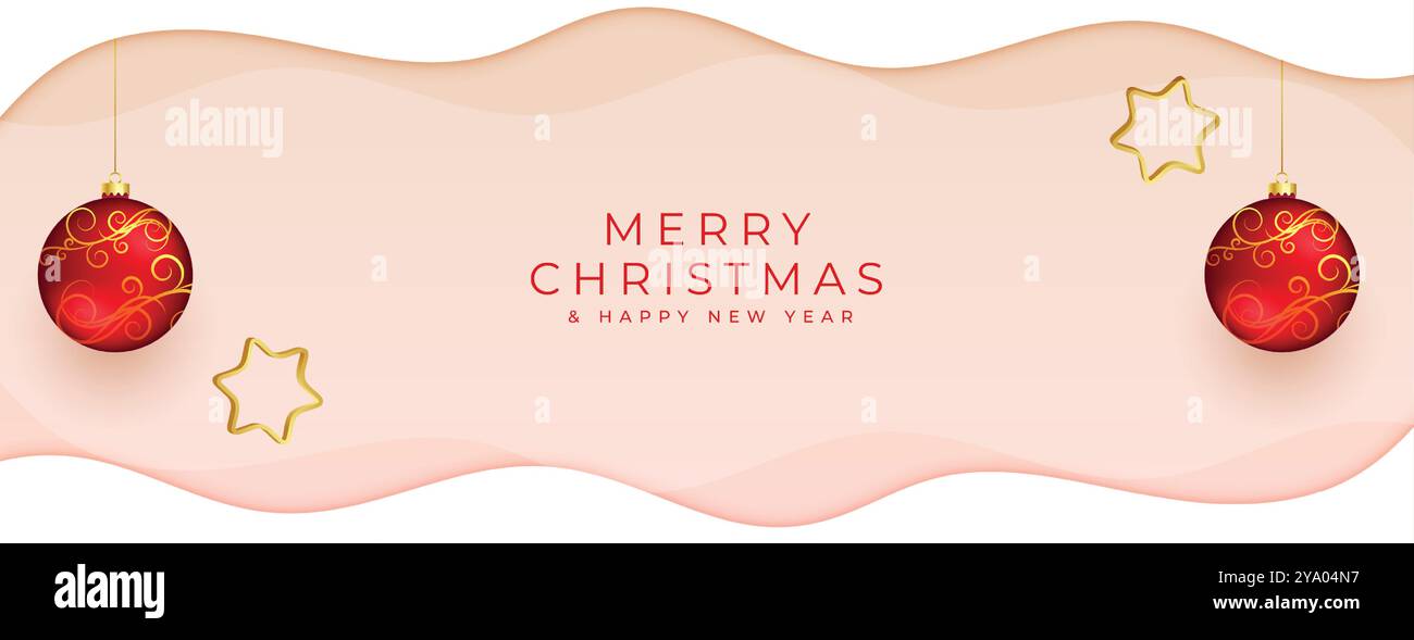 merry christmas and new year banner with hanging 3d ball vector Stock ...