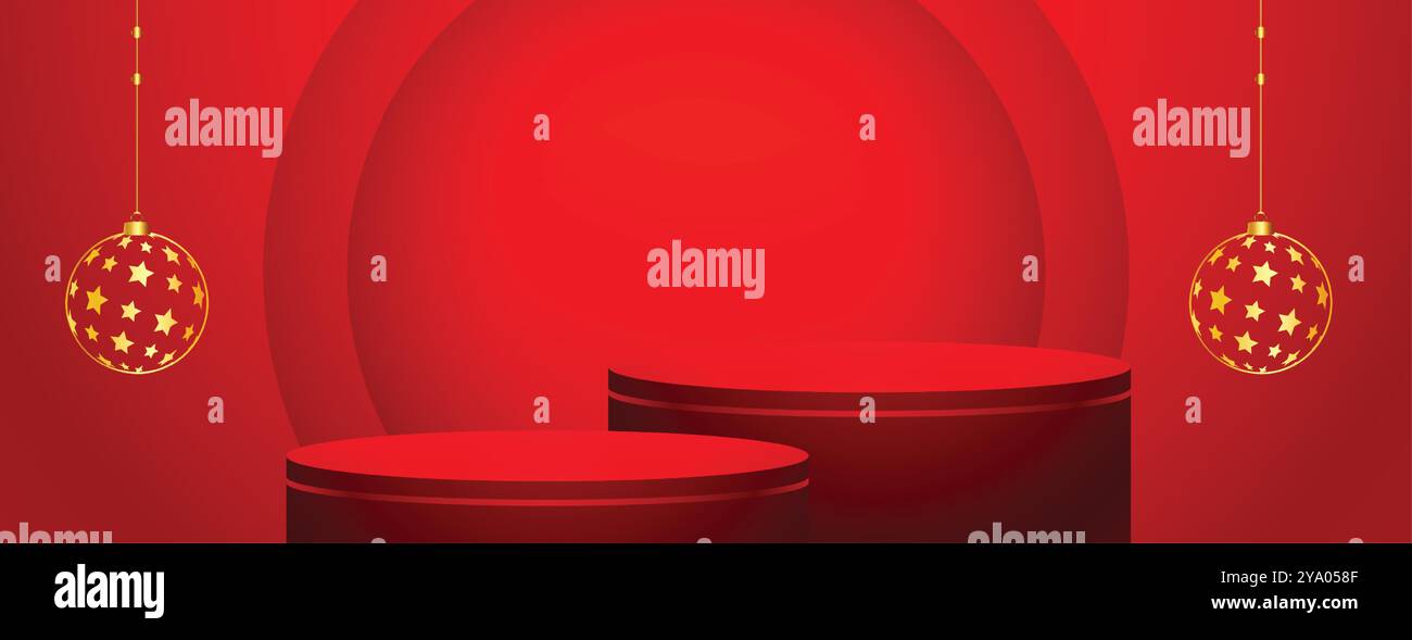 merry christmas red banner with 3d podium platform vector Stock Vector ...