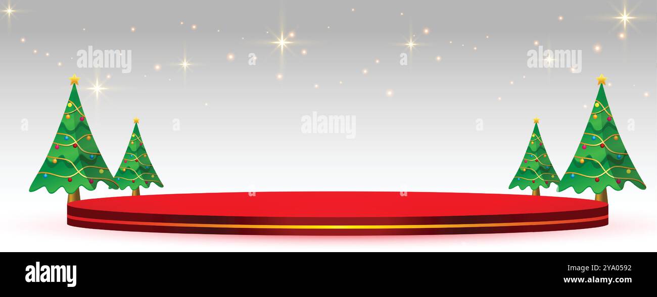 modern 3d podium platform shiny banner with christmas tree vector Stock ...