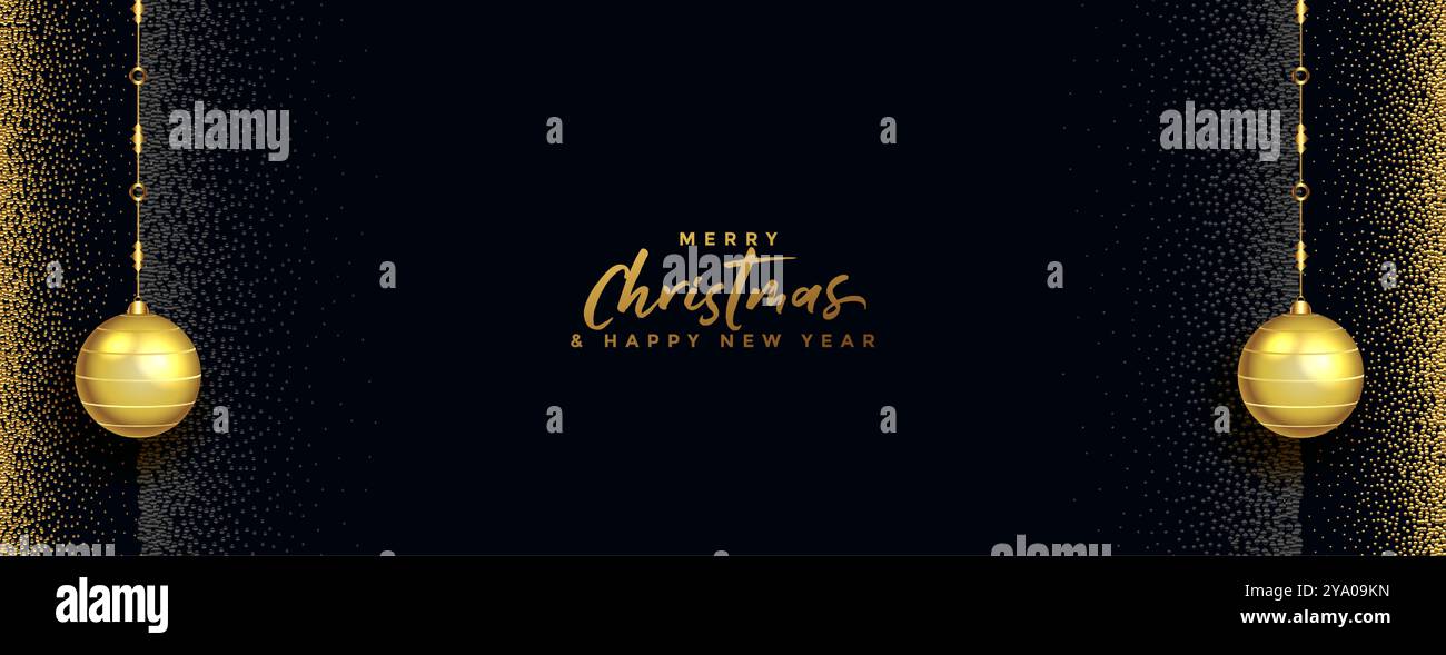 premium dark merry christmas black banner with golden xmas balls vector ...