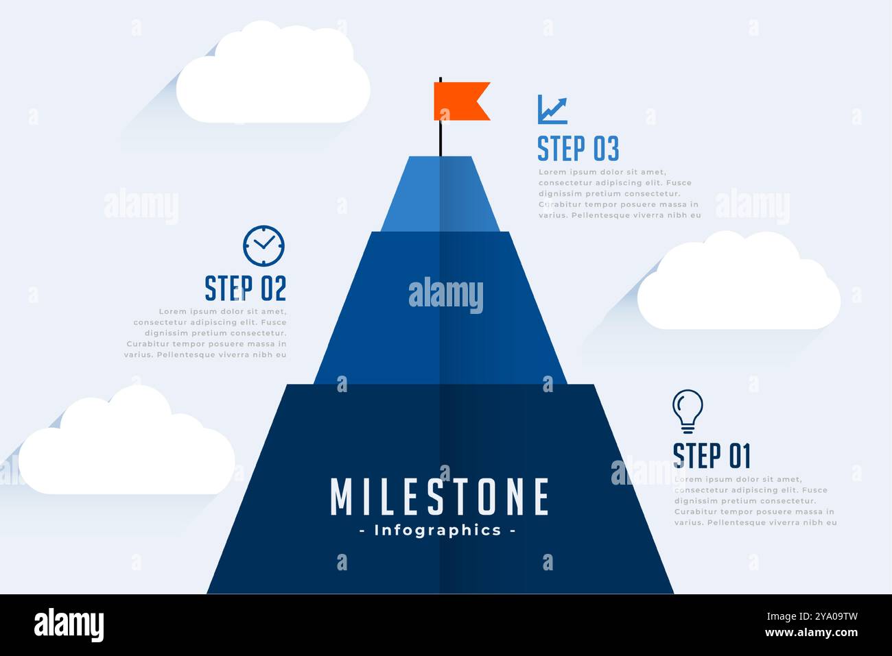 stylish infographic milestone pyramid template with 3 easy step vector Stock Vector