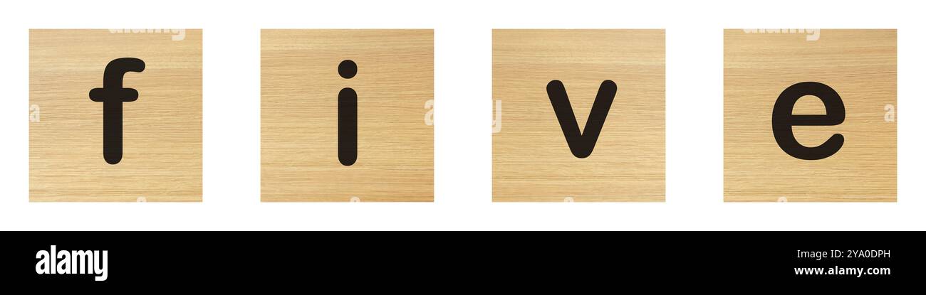 Five word with wood blocks on white Stock Photo - Alamy