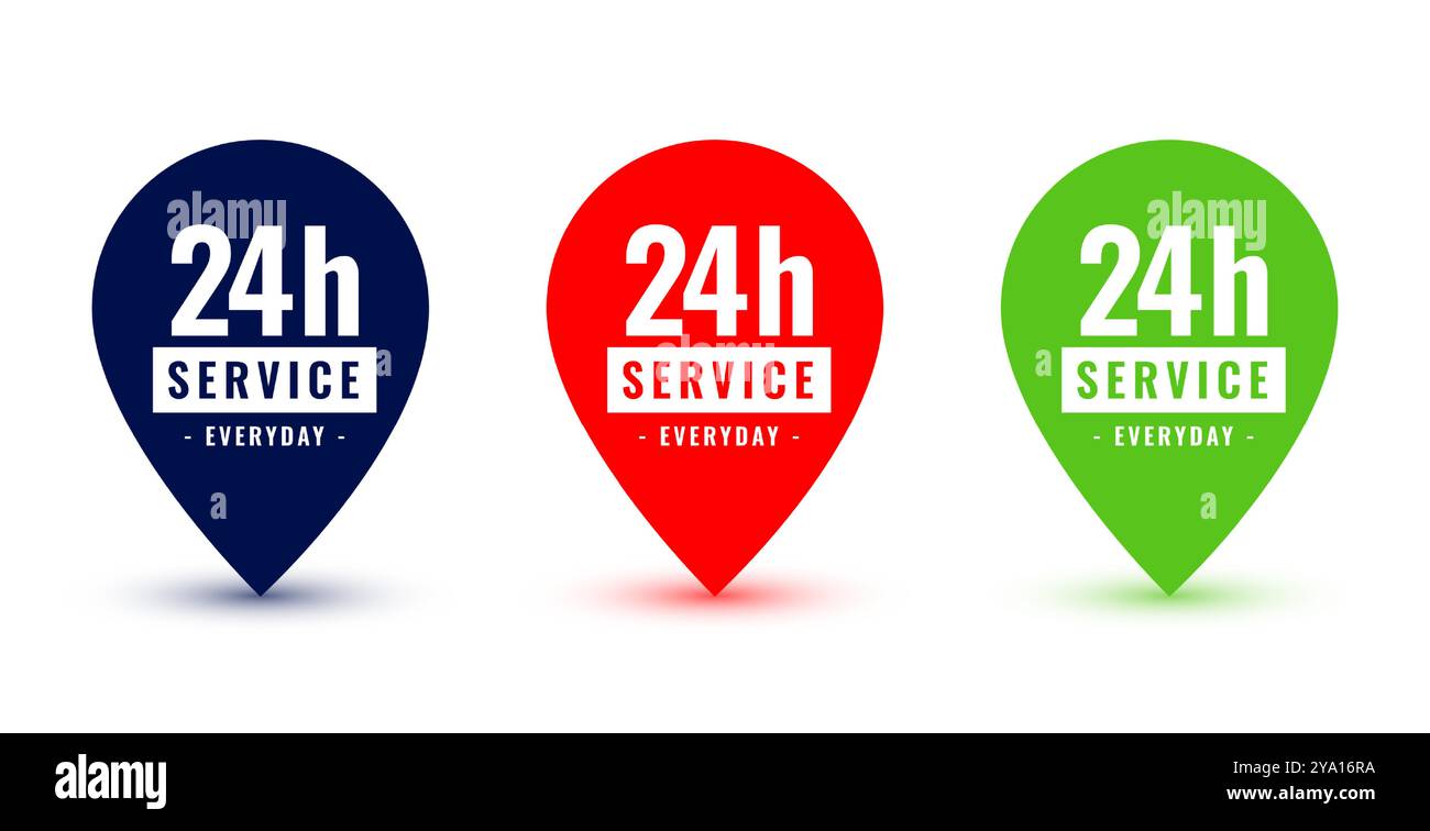 set of 24 hours open service concept label with pointer design vector ...