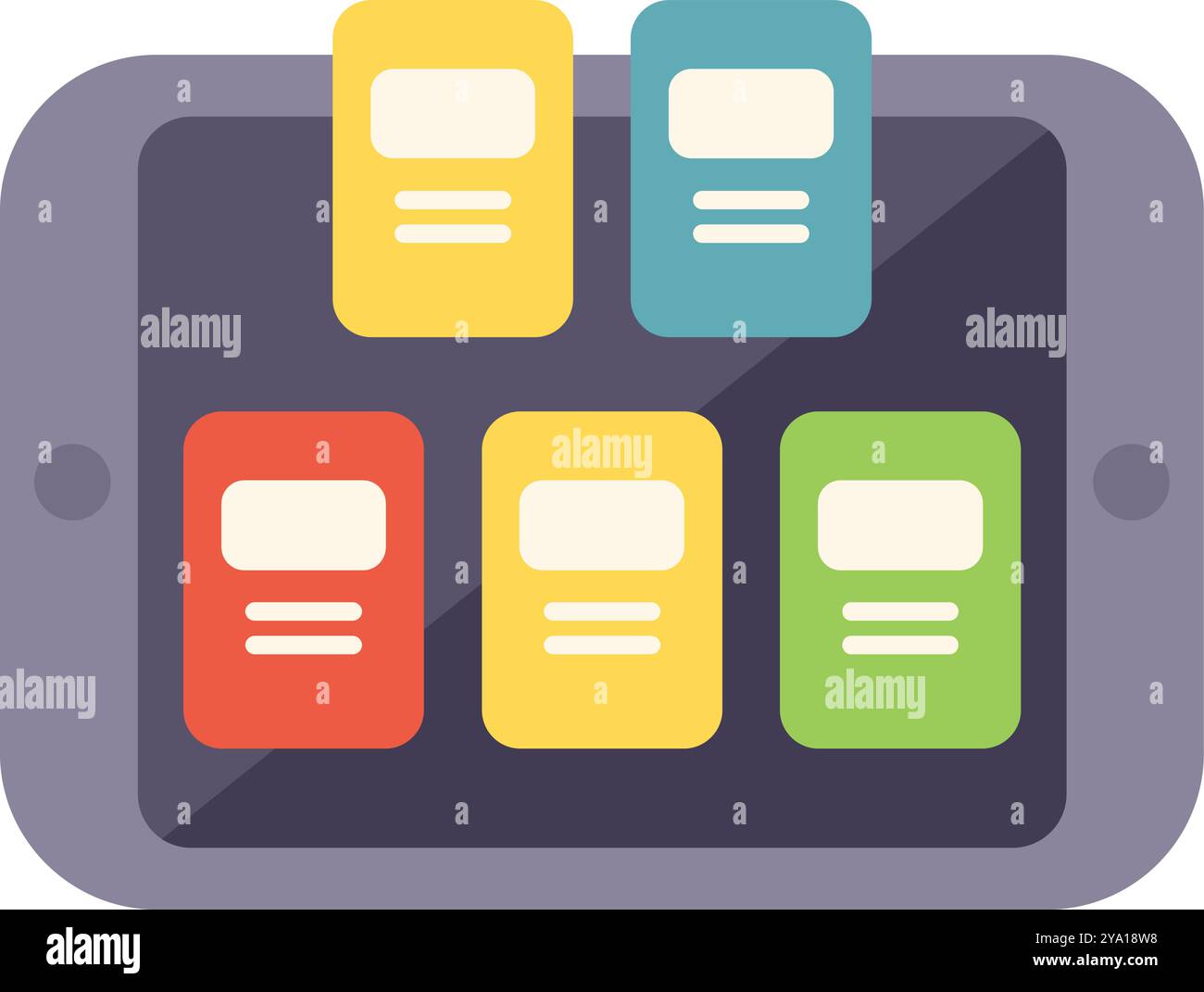 Mobile phone is displaying five different apps on its screen, representing the concept of user interface design Stock Vector