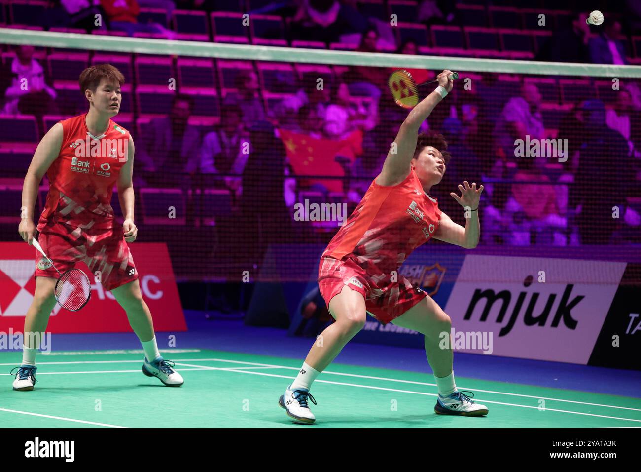 Vantaa, Finland. 11th Oct, 2024. Liu Shengshu/Tan Ning (R) compete during the women's doubles quarterfinal match between Liu Shengshu/Tan Ning of China and Sung Shuo Yun/Yu Chien Hui of Chinese Taipei at Arctic Open badminton tournament 2024 in Vantaa, Finland, Oct. 11, 2024. Credit: Matti Matikainen/Xinhua/Alamy Live News Stock Photo