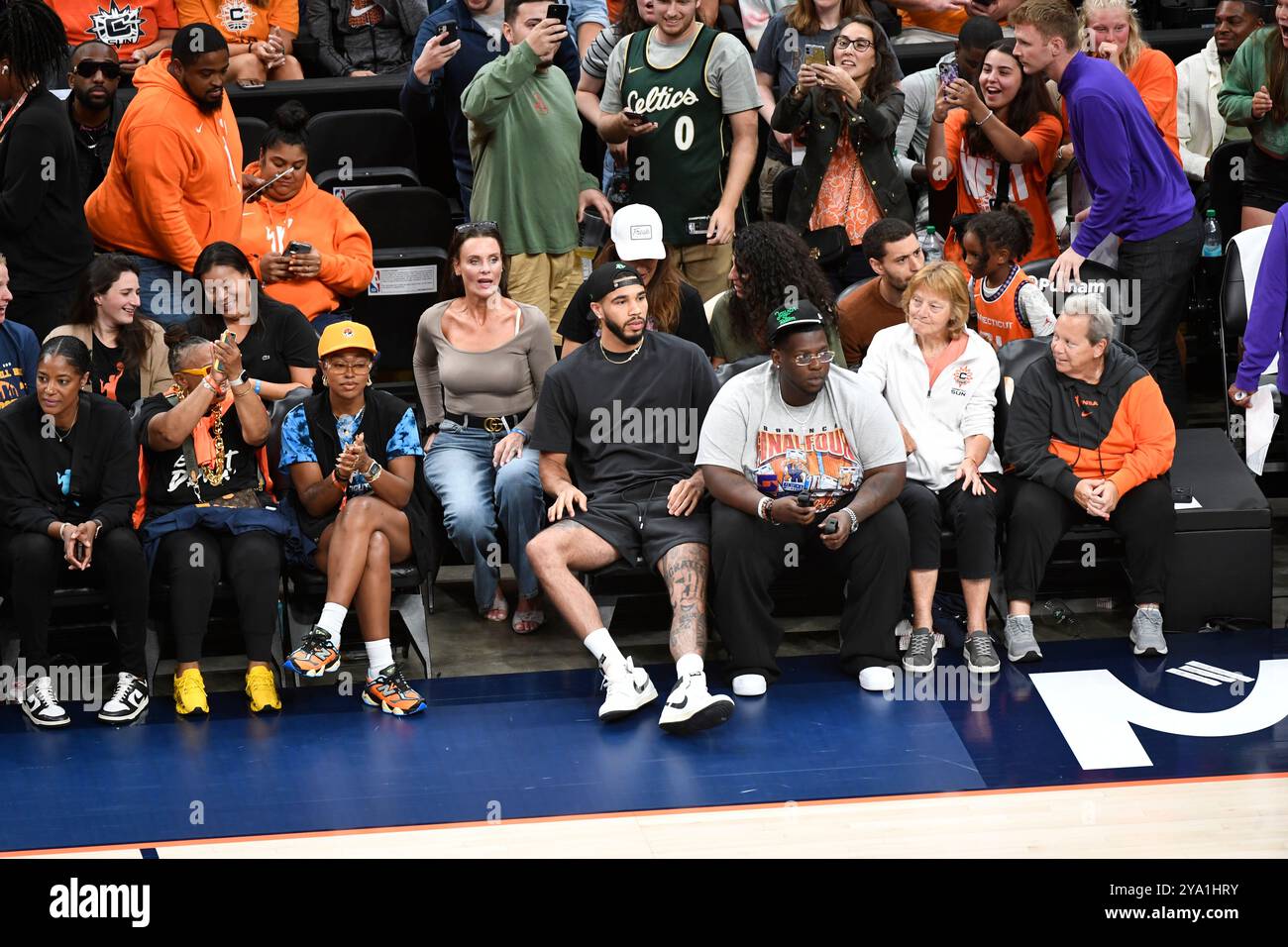 August 20, 2024: Boston Celtics forward Jayson Tatum attends a WNBA game between the Los Angeles Sparks and the Connecticut Sun at TD Garden in Boston, Massachusetts. Erica Denhoff/CSM (Credit Image: © Erica Denhoff/Cal Sport Media) Stock Photo