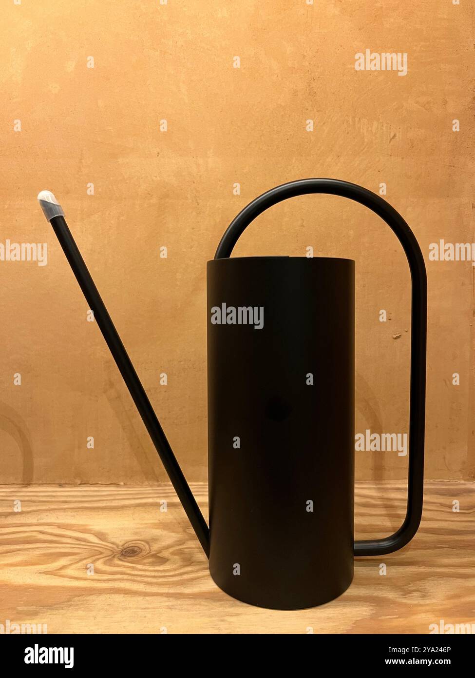 A black long vertical shape watering can, minimal design for your growing plant corner. The exterior gives a deluxe mood feel. - Smartphone Captured Stock Image