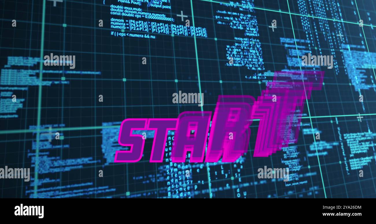 Digital image of a Start sign zooming in the screen while background ...