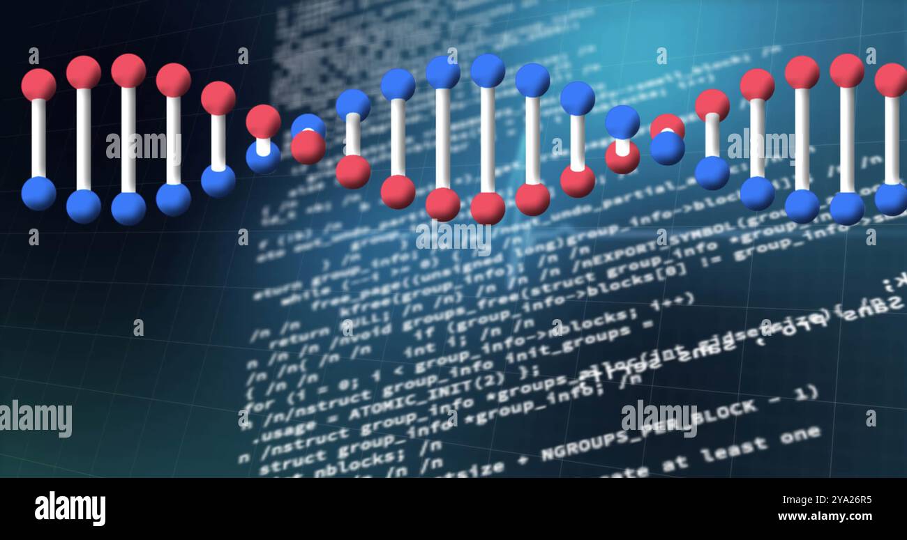 Image of 3d dna, virus with data processing on digital interface ...