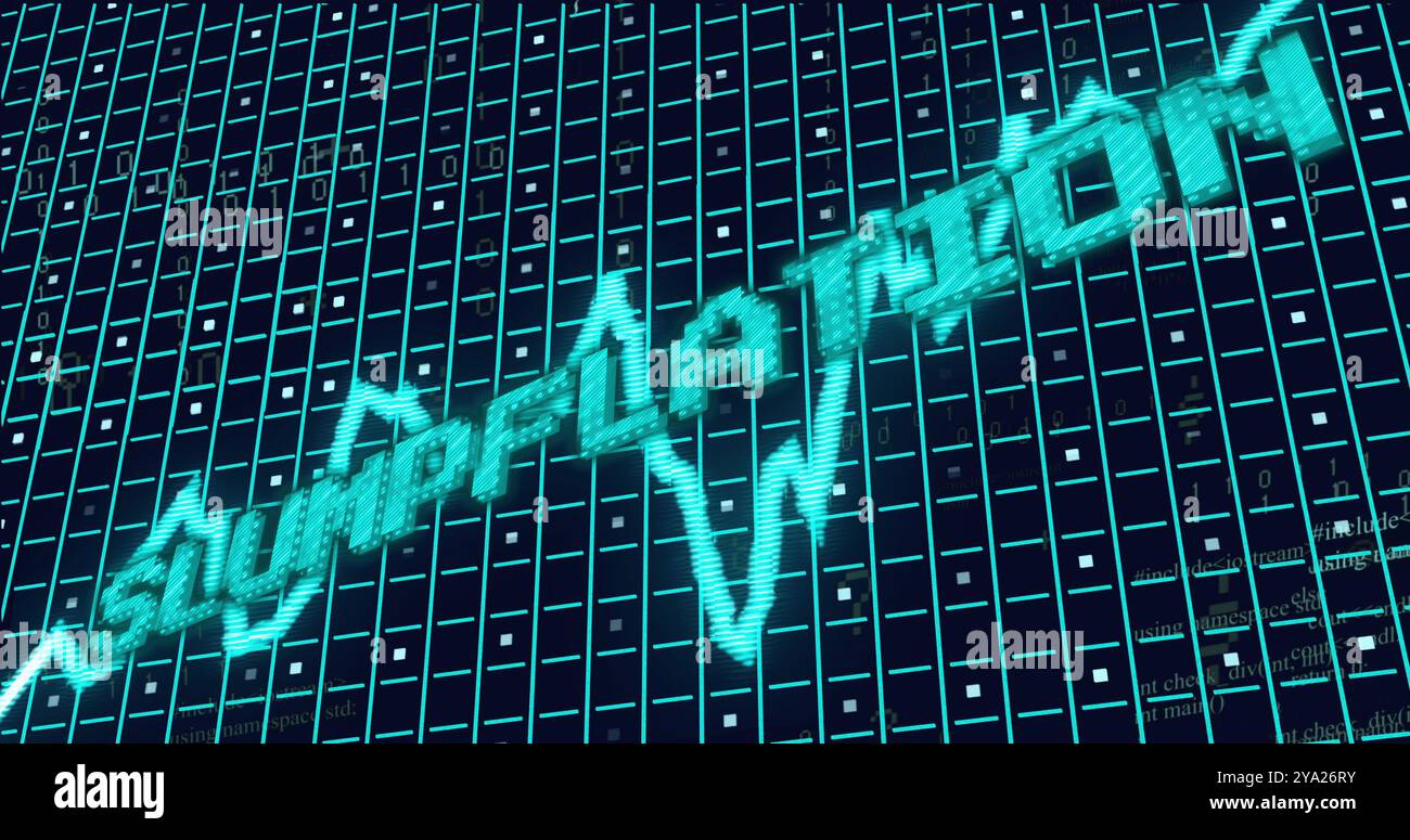 Image of slumpflation text over data processing. Global business and digital interface concept digitally generated image. Stock Photo