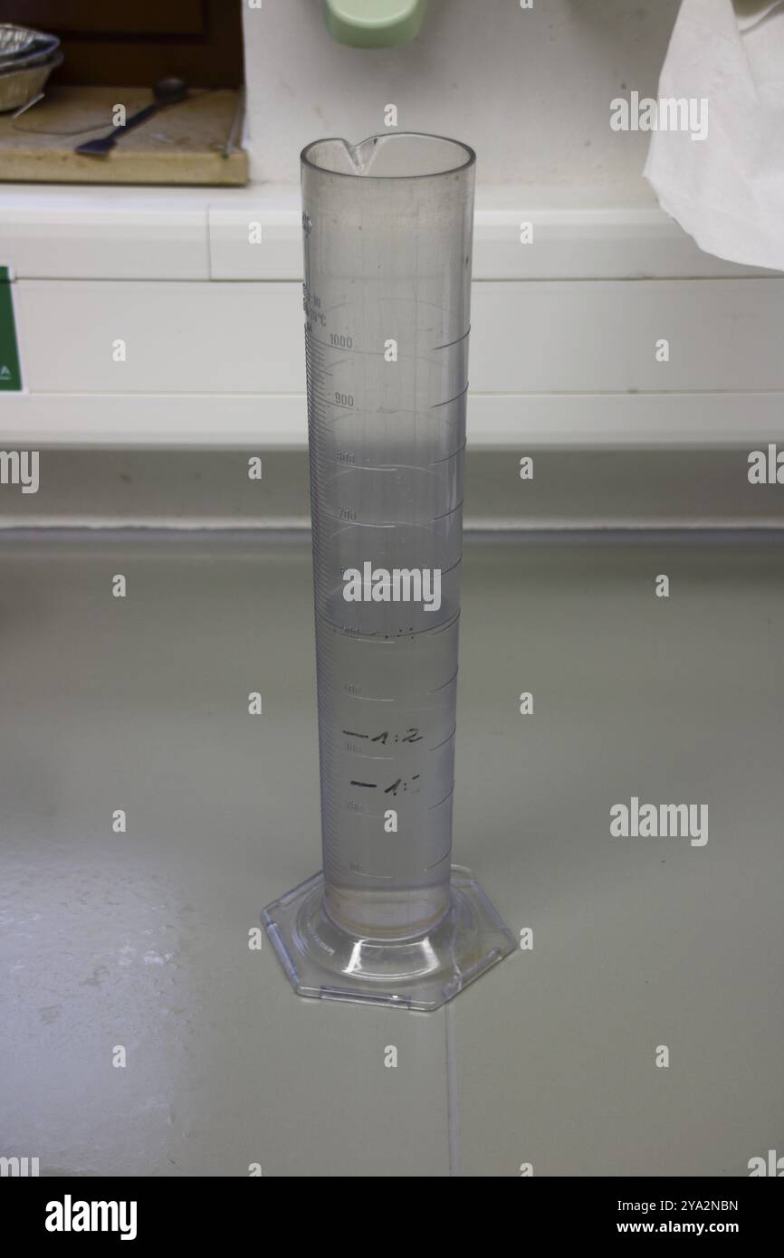 Preparation of a settling test in the laboratory of a sewage treatment ...