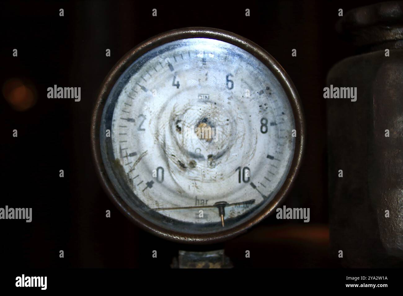 Old pressure gauge on a machine for pressures of 1, 10 bar Stock Photo ...