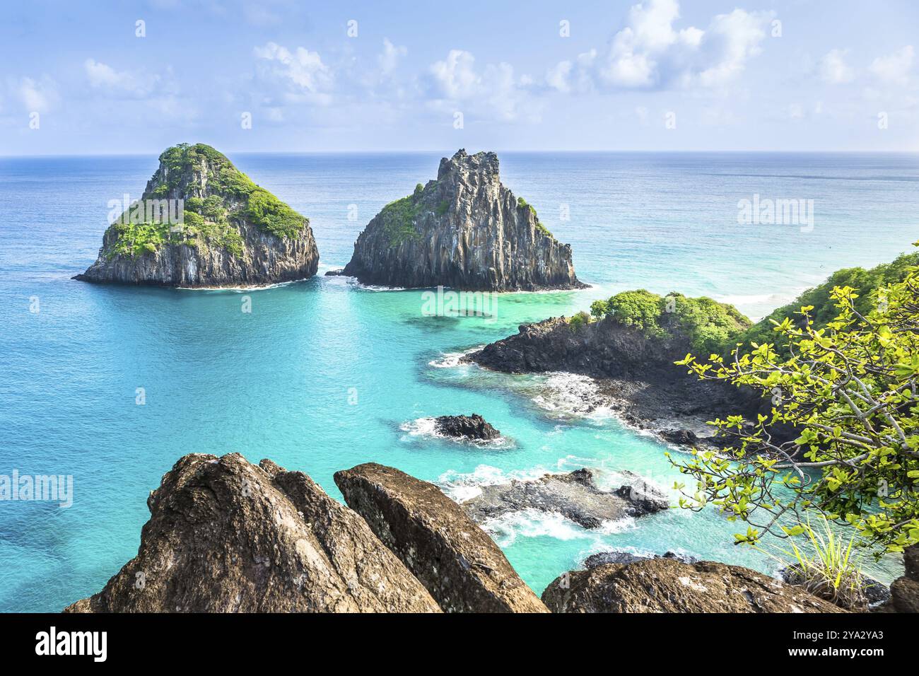 Fernando de Noronha, Brazil. View Morro dos Dois Irmaos Stock Photo