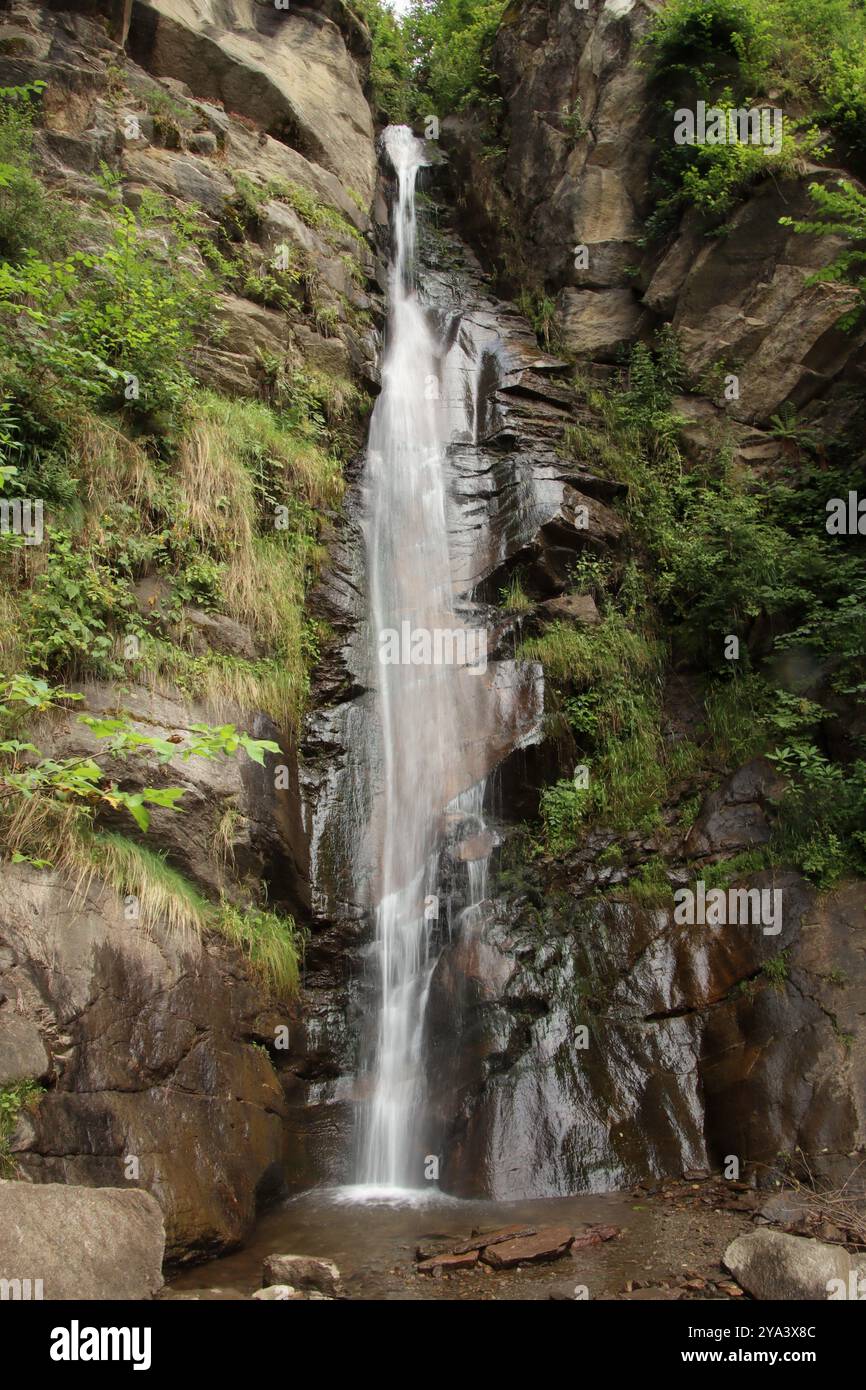 High waterfall in between forest hi-res stock photography and images ...