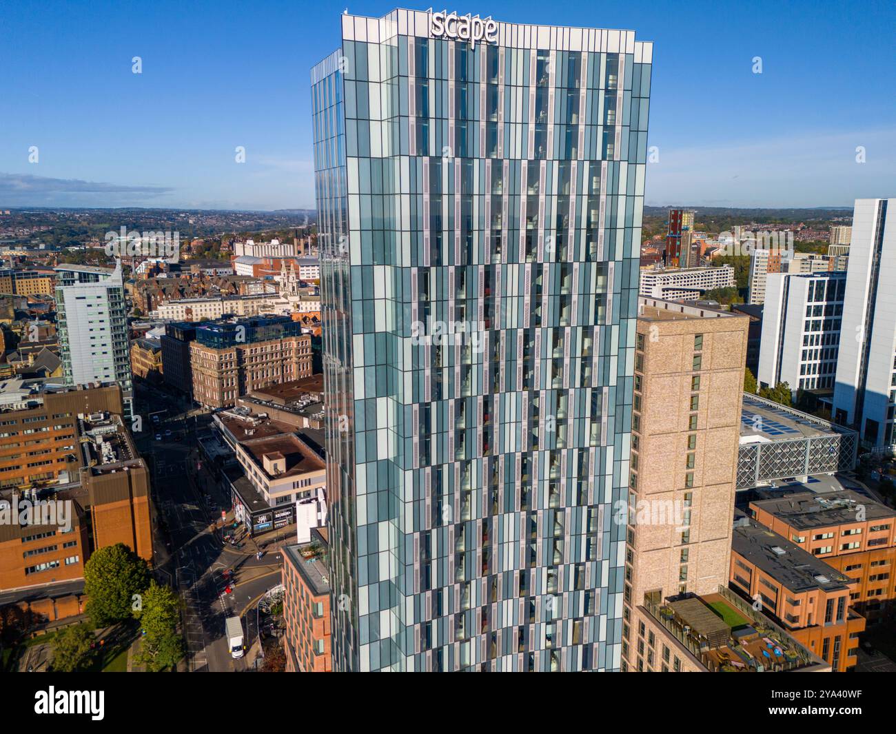 Aerial image of Scape tower Leeds, United Kingdom. Stock Photo