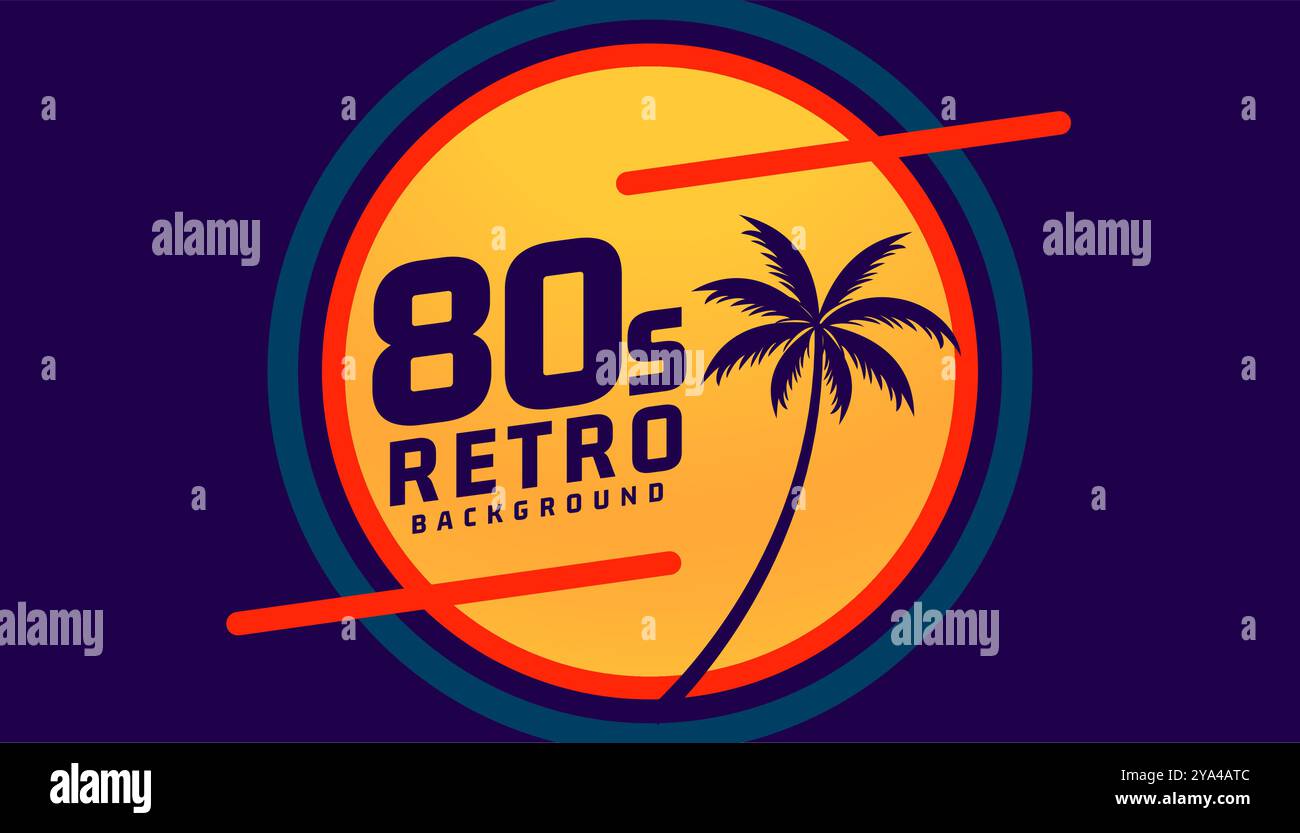 retro style 80s classical summer background with tropical palm tree ...