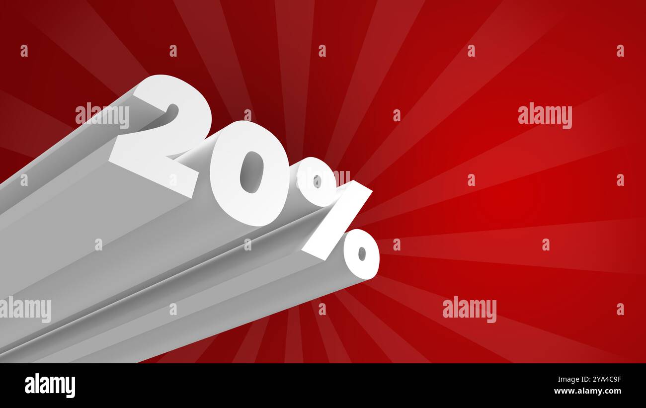 Promotion banner. 3d letters. Percent off. Perspective. Horizontal layout. Copy space. Clean purple beckground. Stock Photo