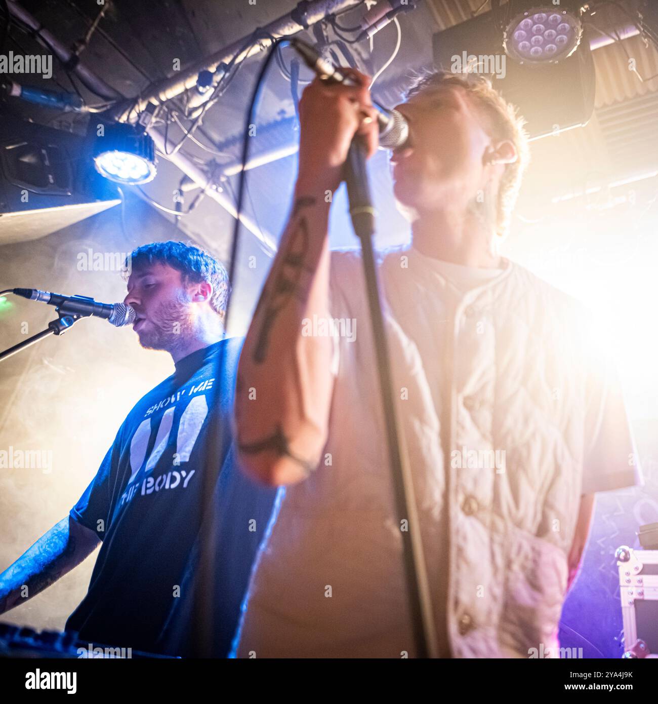 Edinburgh, Scotland. Fri 11 October 2024. Leeds band Adult DVD onstage at Sneaky Pete’s as part of a short UK tour promoting their latest EP ‘Next Day Shipping’ which was released in September 2024. Adult DVD formed during lockdown and are Harry Hanson (lead vocals), Greg Lonsdale (synth/vocals), Jonathan Newell (drums), Danny Blackburn (guitar/synth), Jake Williams (synth) and George Manson (bass/vocals). Stock Photo