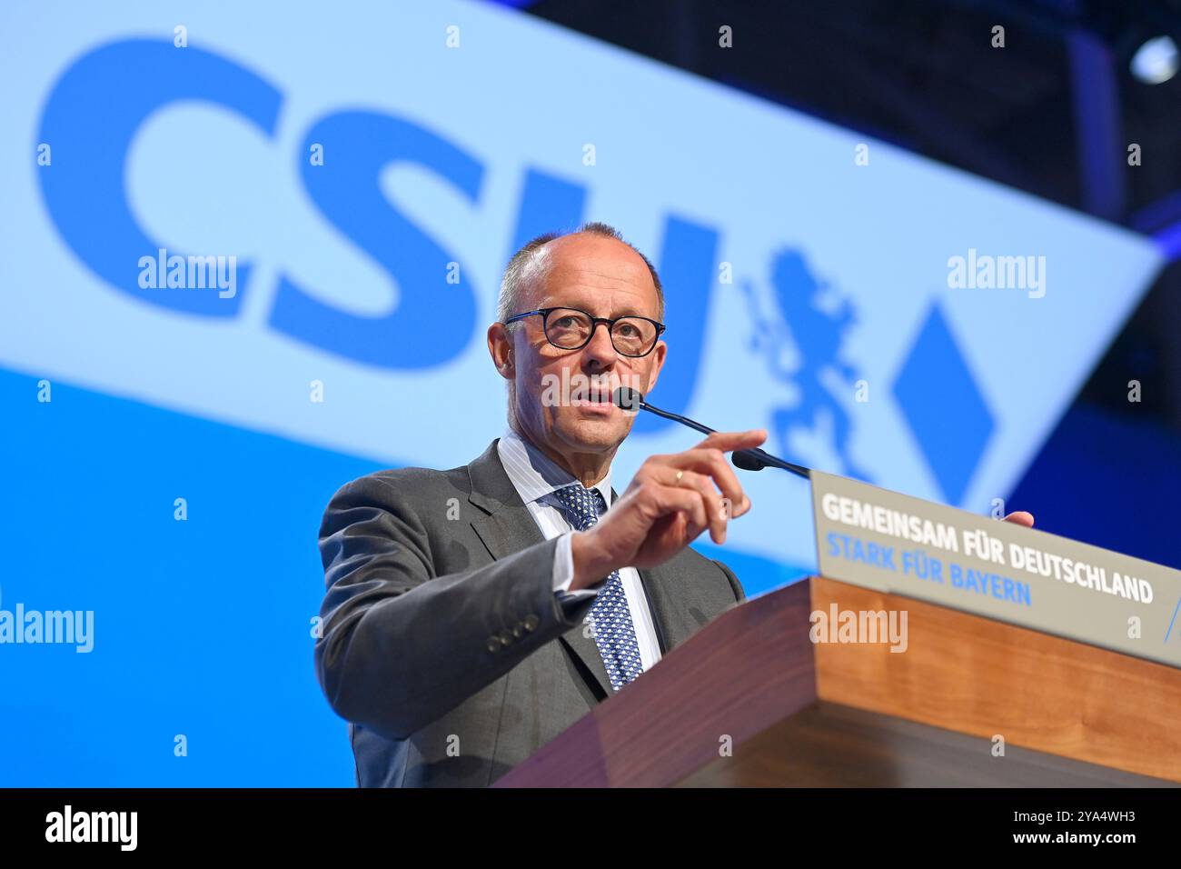 Augsburg, Deutschland. 12th Oct, 2024. Friedrich MERZ (CDU chairman and candidate for chancellor) during his speech. Single image, cropped single motif, portrait, portrait, portrait. CSU party conference 2024 on October 11th and 12th, 2024 AUGSBURG TRADE FAIR? Credit: dpa/Alamy Live News Stock Photo