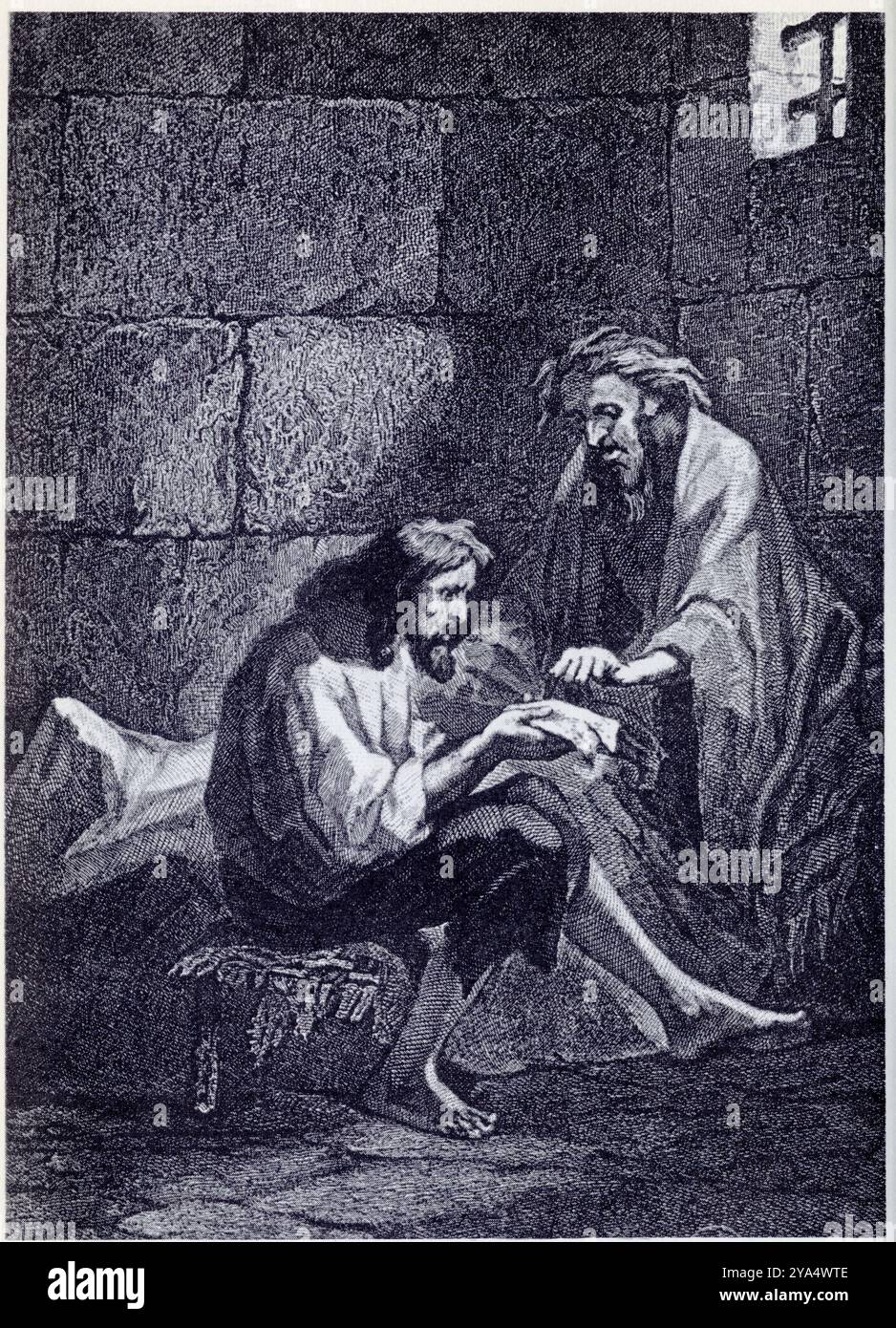 DUMAS.LE COMTE DE MONTE CRISTO. Faria et Dantès. Dessin de Tony Johannot. Stock Photo