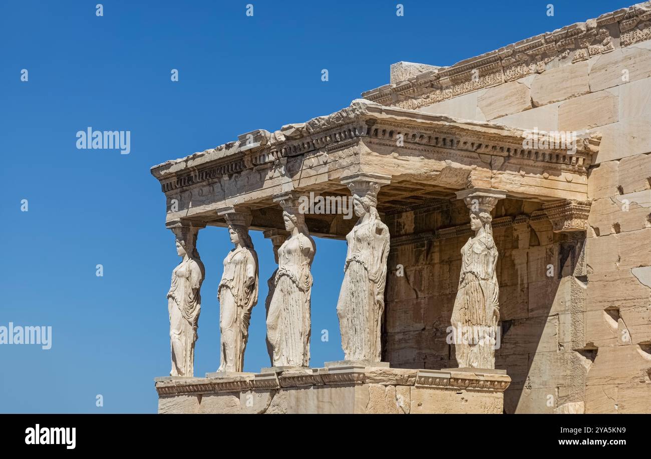 Athens, Greece: Acropolis of Athens, Caryatids, the porch of Erechtheion 1. Stock Photo