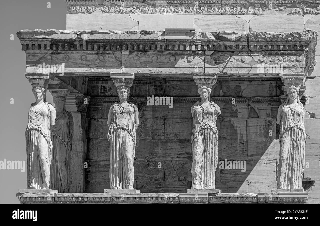 Athens, Greece: Acropolis of Athens, Caryatids, the porch of Erechtheion (3. Close-up ). Stock Photo