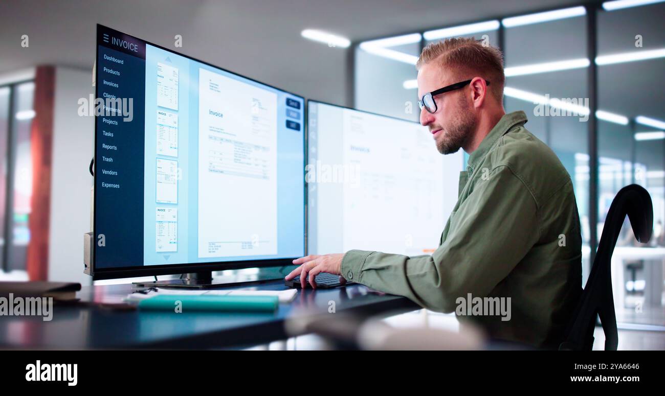 Digital Electronic Bill And Accountant E Invoice On Desktop Computer ...