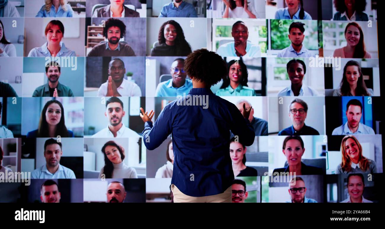 Online Live Conference Event With Virtual Audience Stock Photo