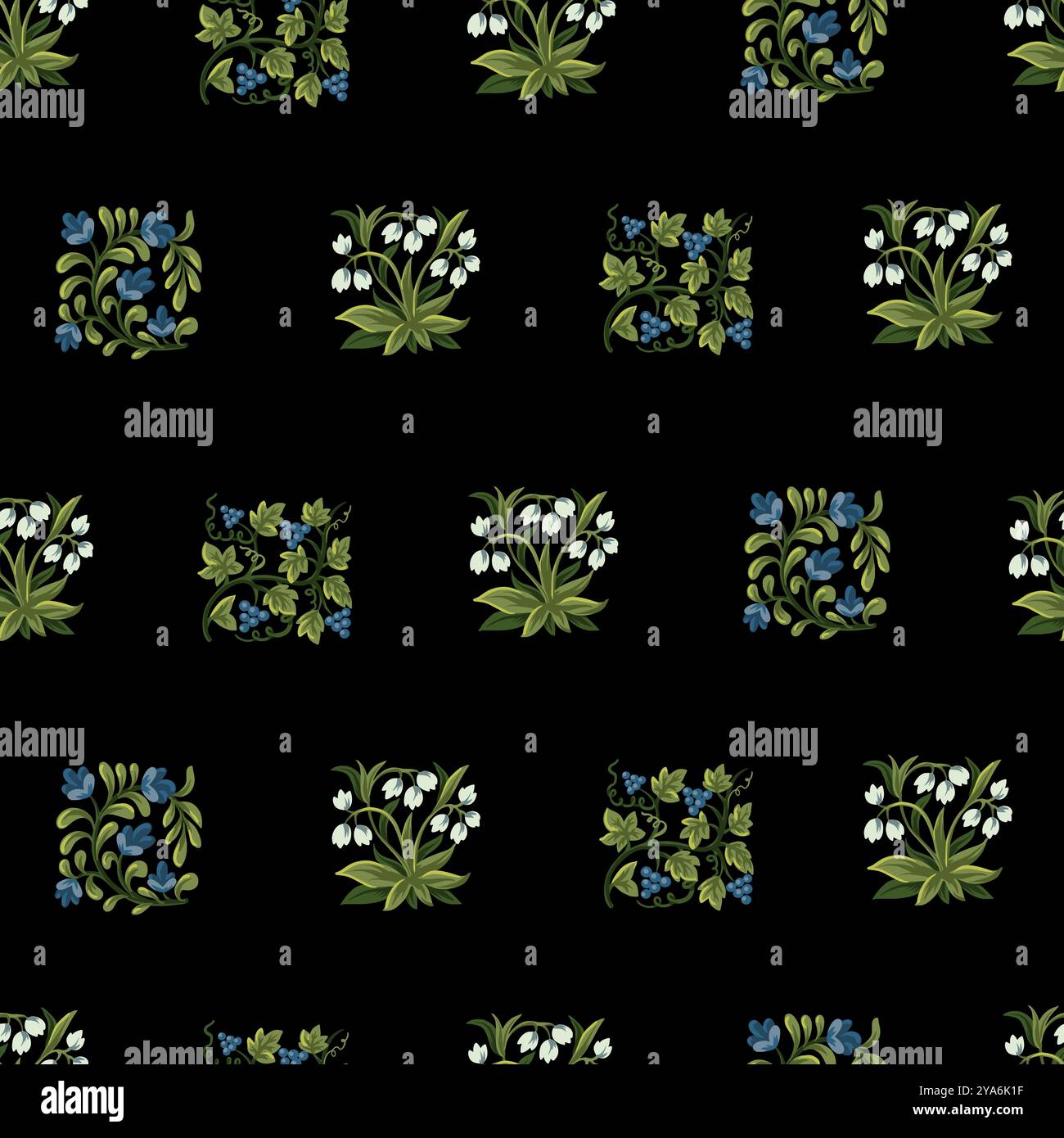 Seamless pattern with rustic white and blue simple flowers. Vector ...