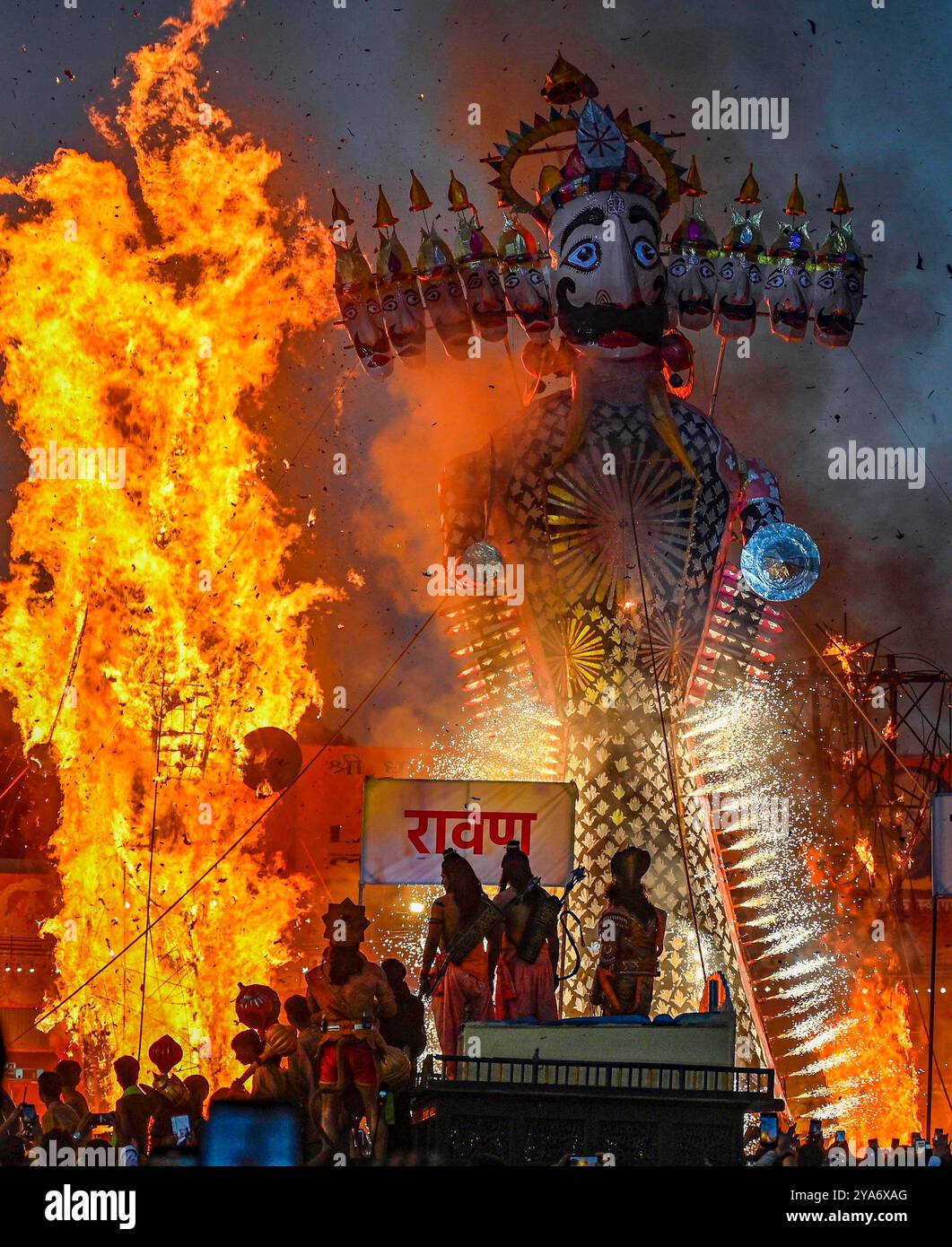 NEW DELHI, INDIA - OCTOBER 12: An effigy of demon king Ravana goes up ...