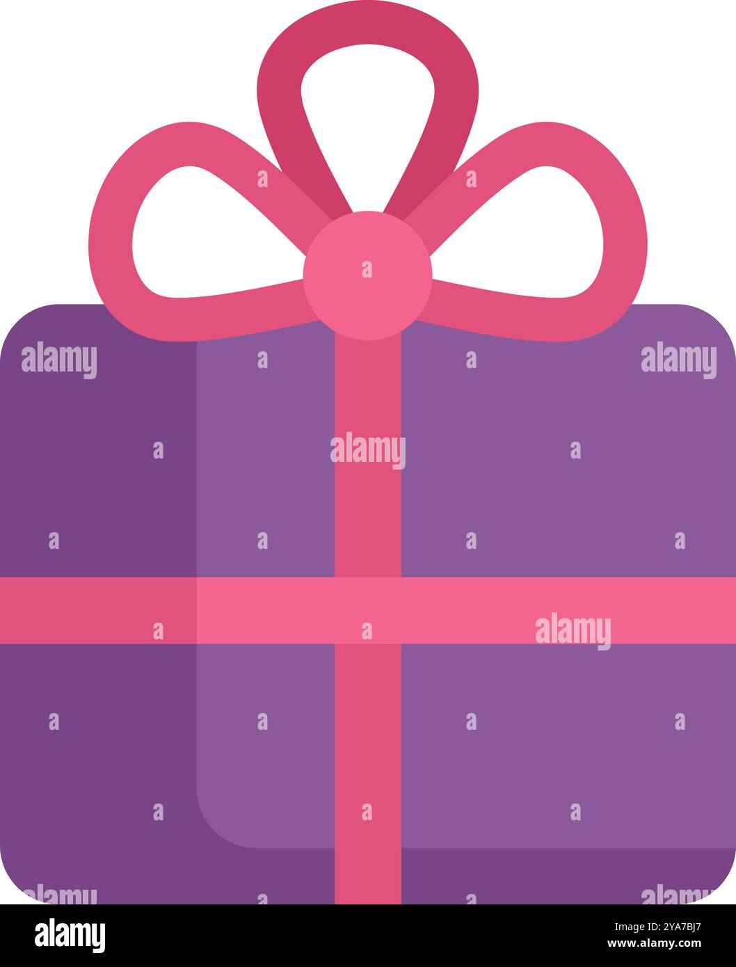 Purple wrapped gift box tied with a pink ribbon and topped with a bow ...