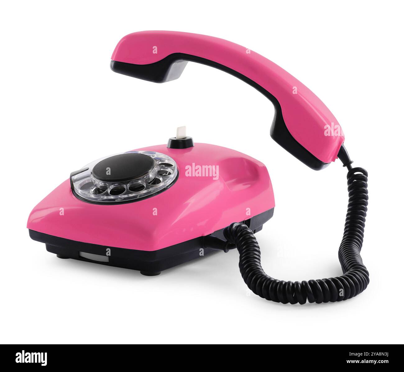 Old pink telephone with rotary dial isolated on white Stock Photo - Alamy