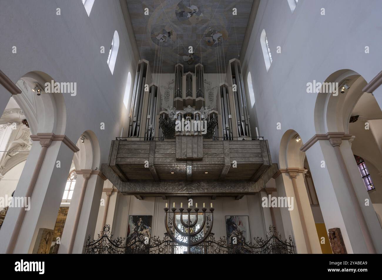 Organ loft in St Kilian's Cathedral, Wuerzburg, Lower Franconia, Bavaria, Germany, Europe Stock Photo