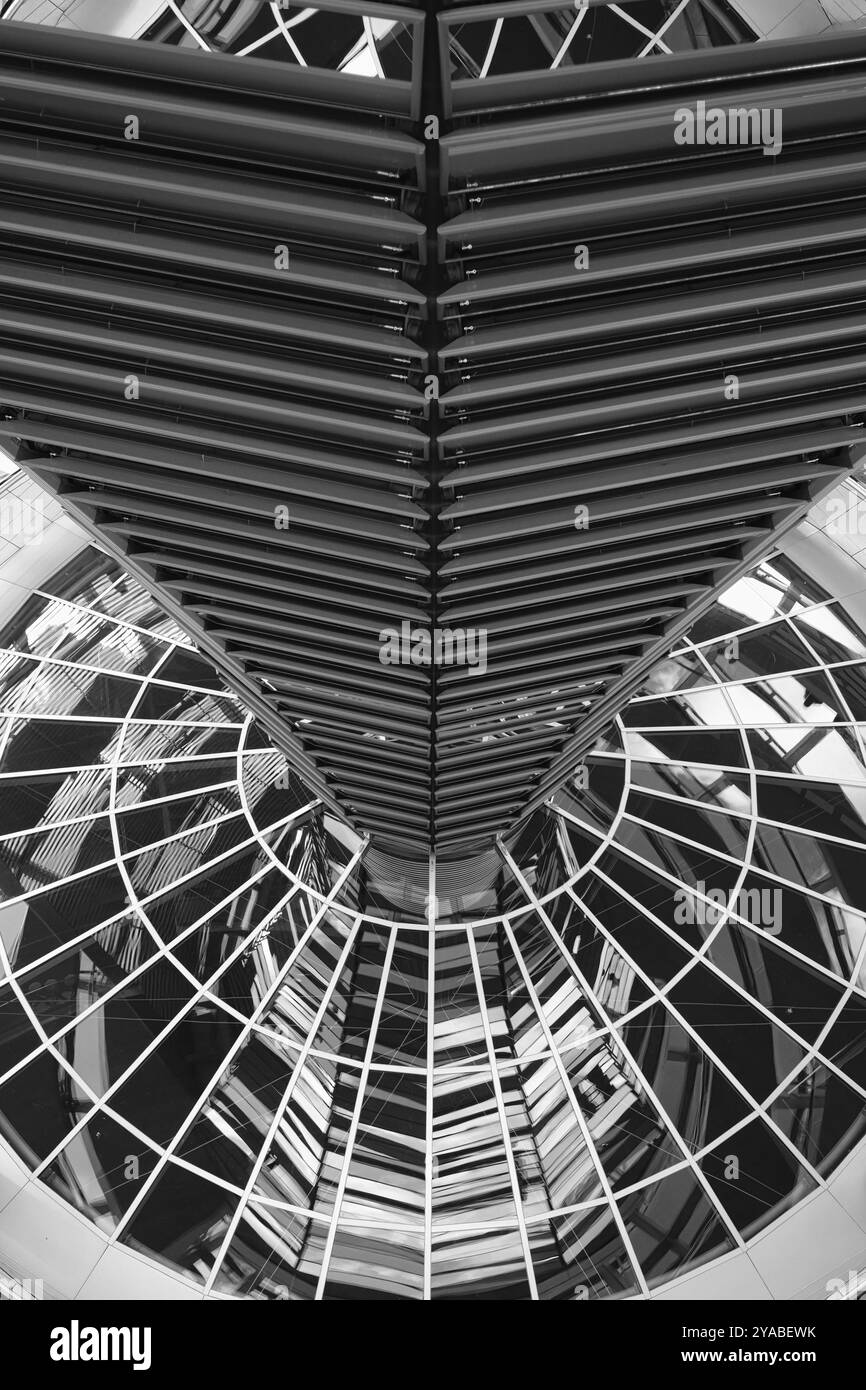 Interior view of the Reichstag dome in Berlin, black and white, Berlin ...