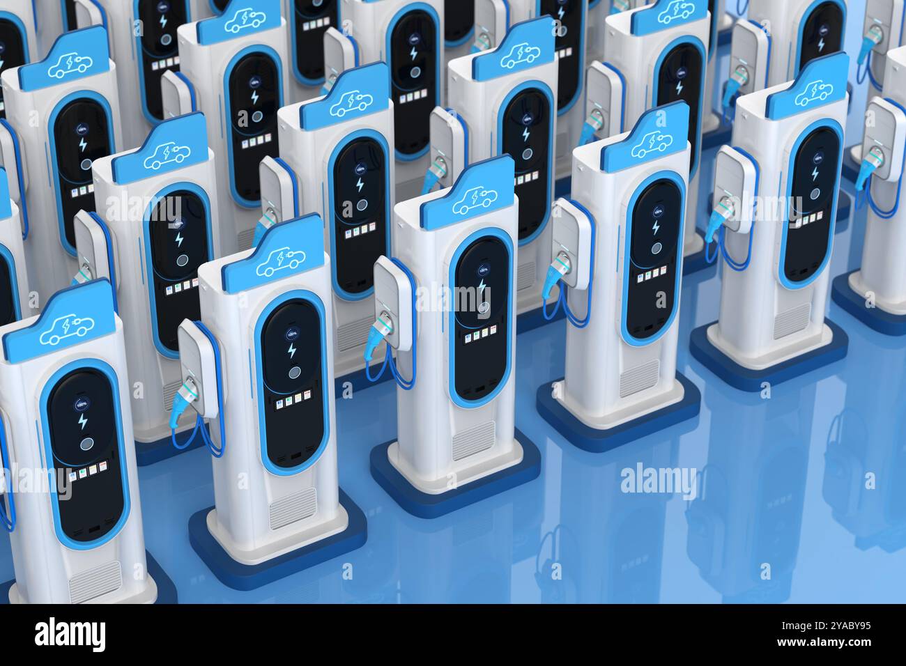 3d rendering group of ev charging stations or electric vehicle ...