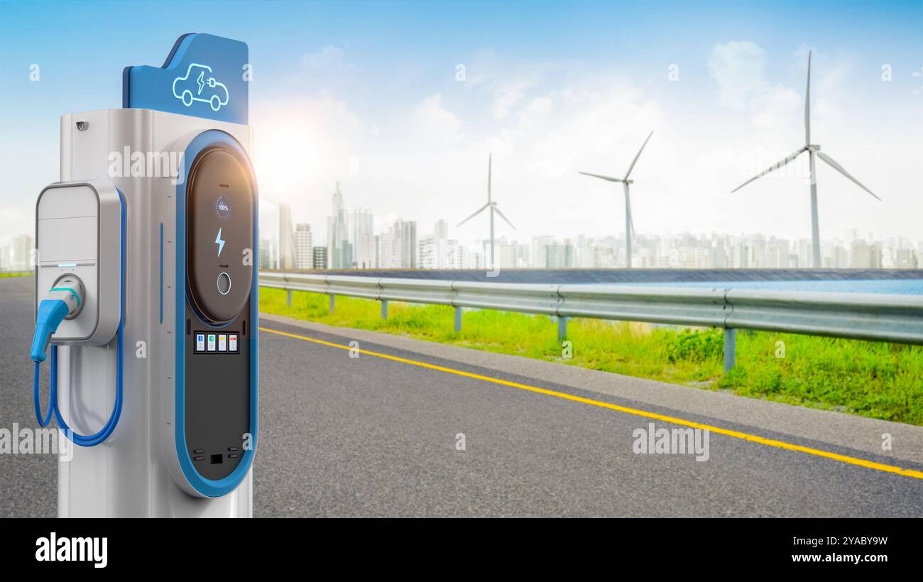 3d rendering ev charging station or electric vehicle recharging station ...
