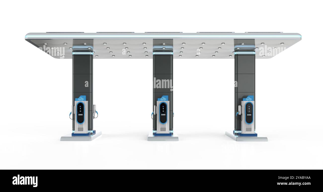 3d rendering group of ev charging stations or electric vehicle ...