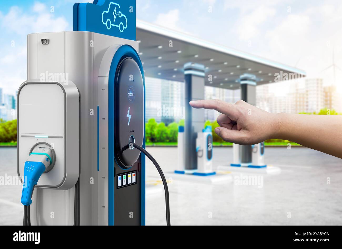 3d rendering ev charging station or electric vehicle recharging station ...