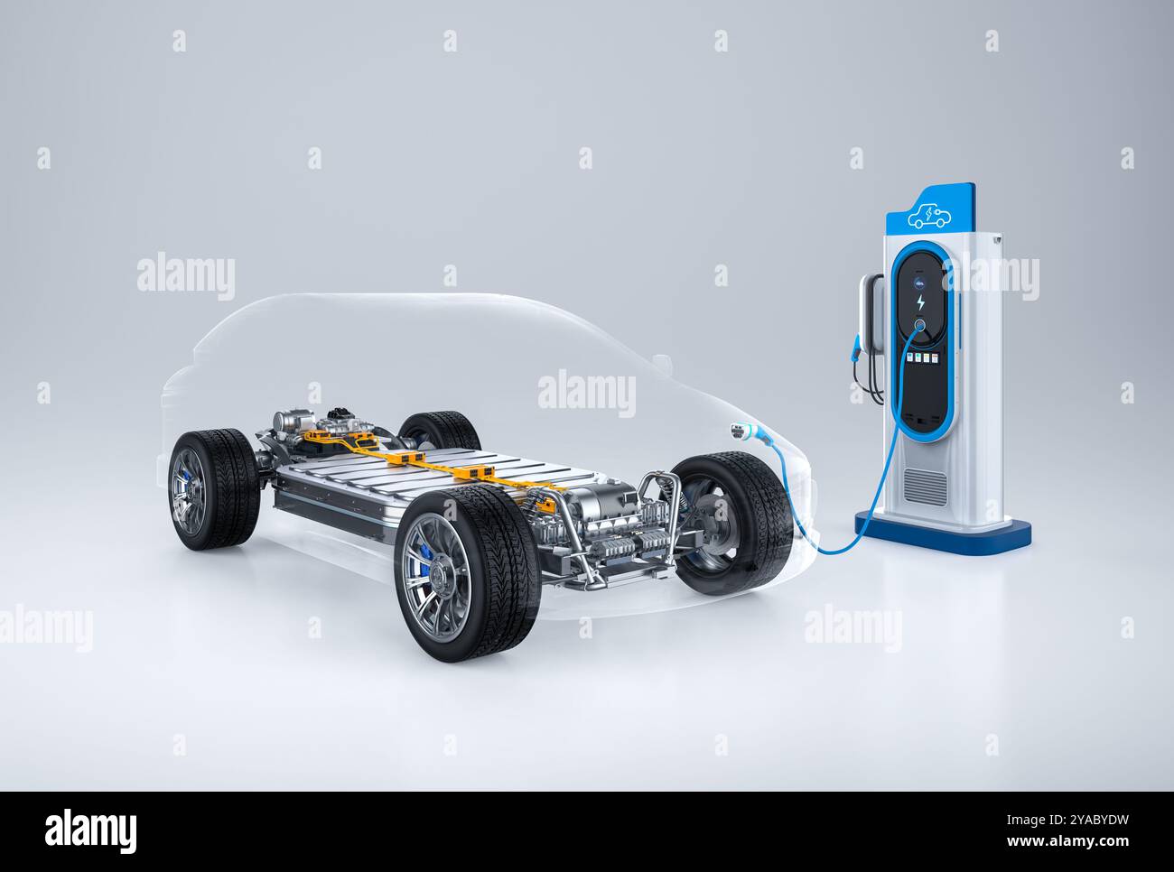 Ev Rendering 3d rendering ev car or electric vehicle plug in at recharging station ...