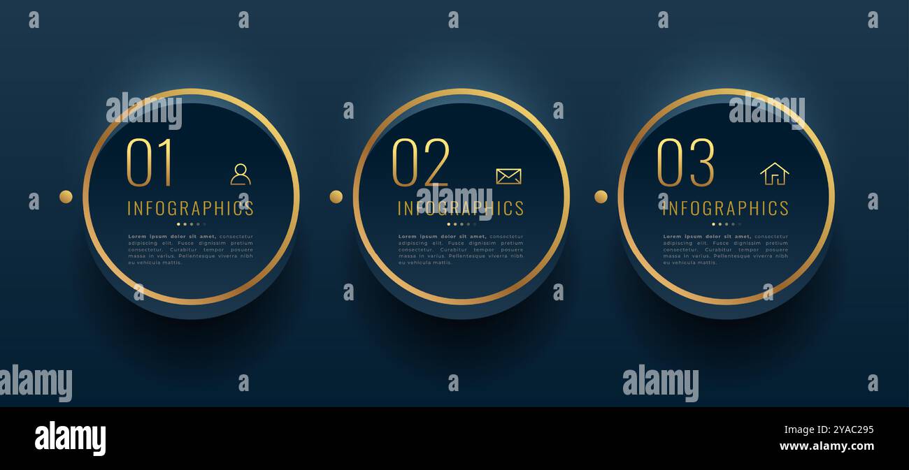 3 step infographic workflow golden chart banner for modern business ...