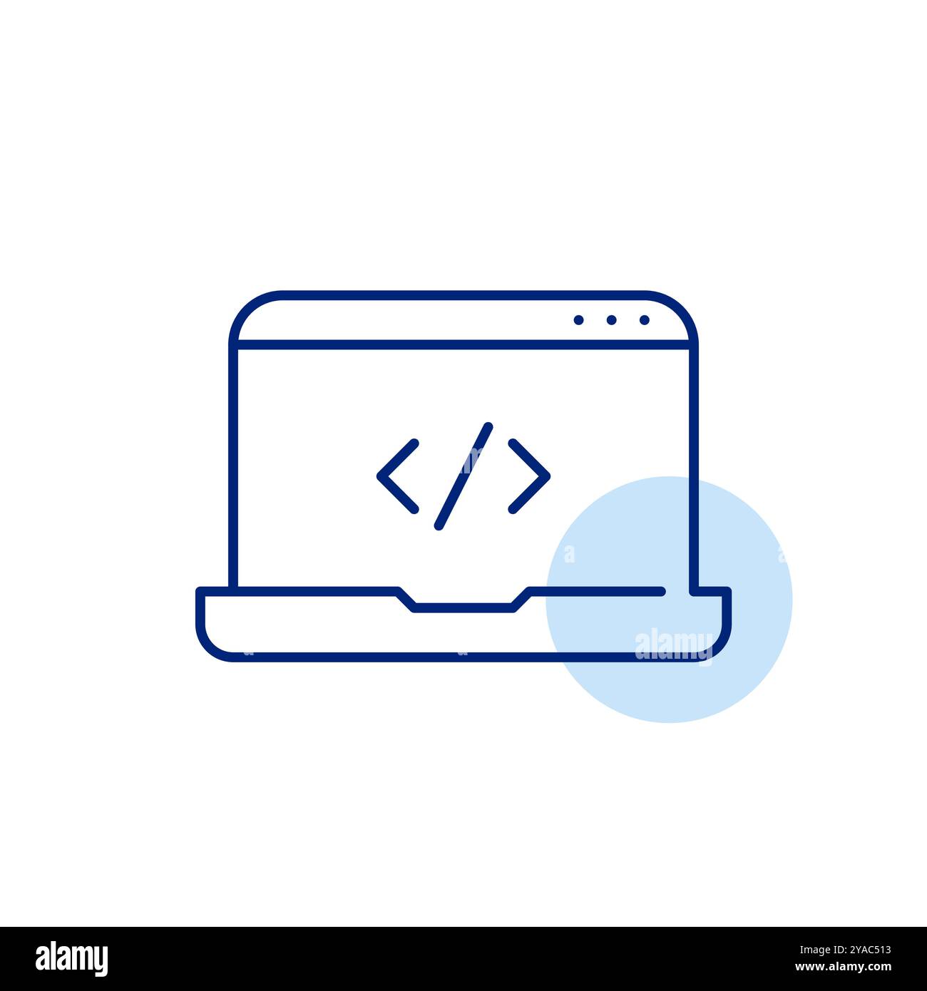 Laptop HTML workspace for coding on the go. Web design and front-end development. Remote work. Pixel perfect, editable stroke vector icon Stock Vector