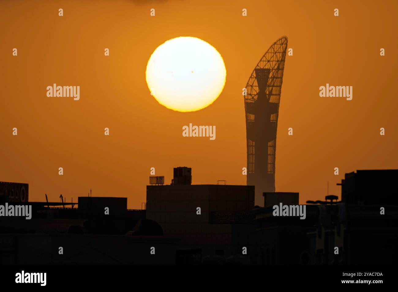 Sunset in Doha. Torch Doha with sunset Stock Photo