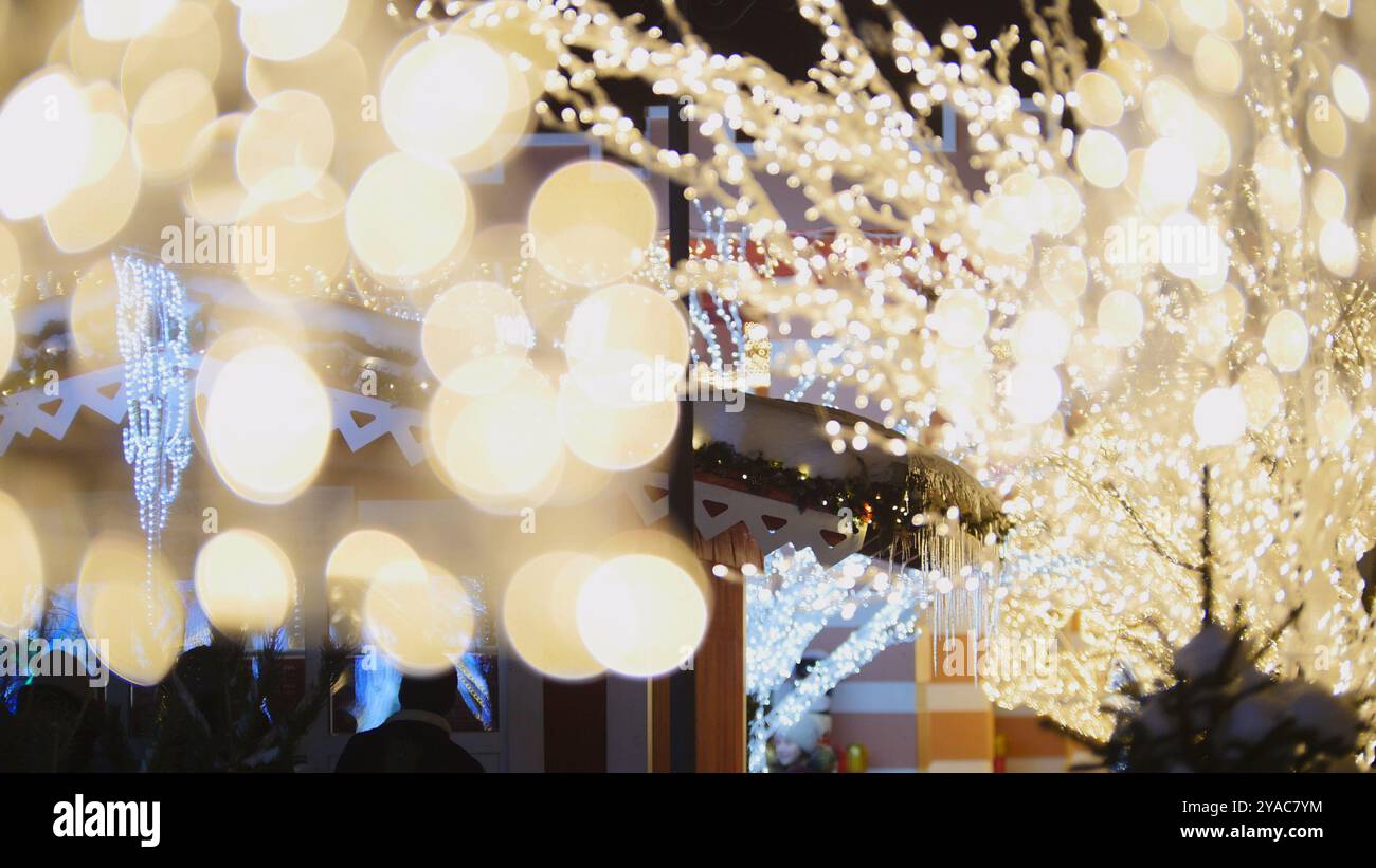 Christmas lights creating a festive bokeh background at night Stock ...